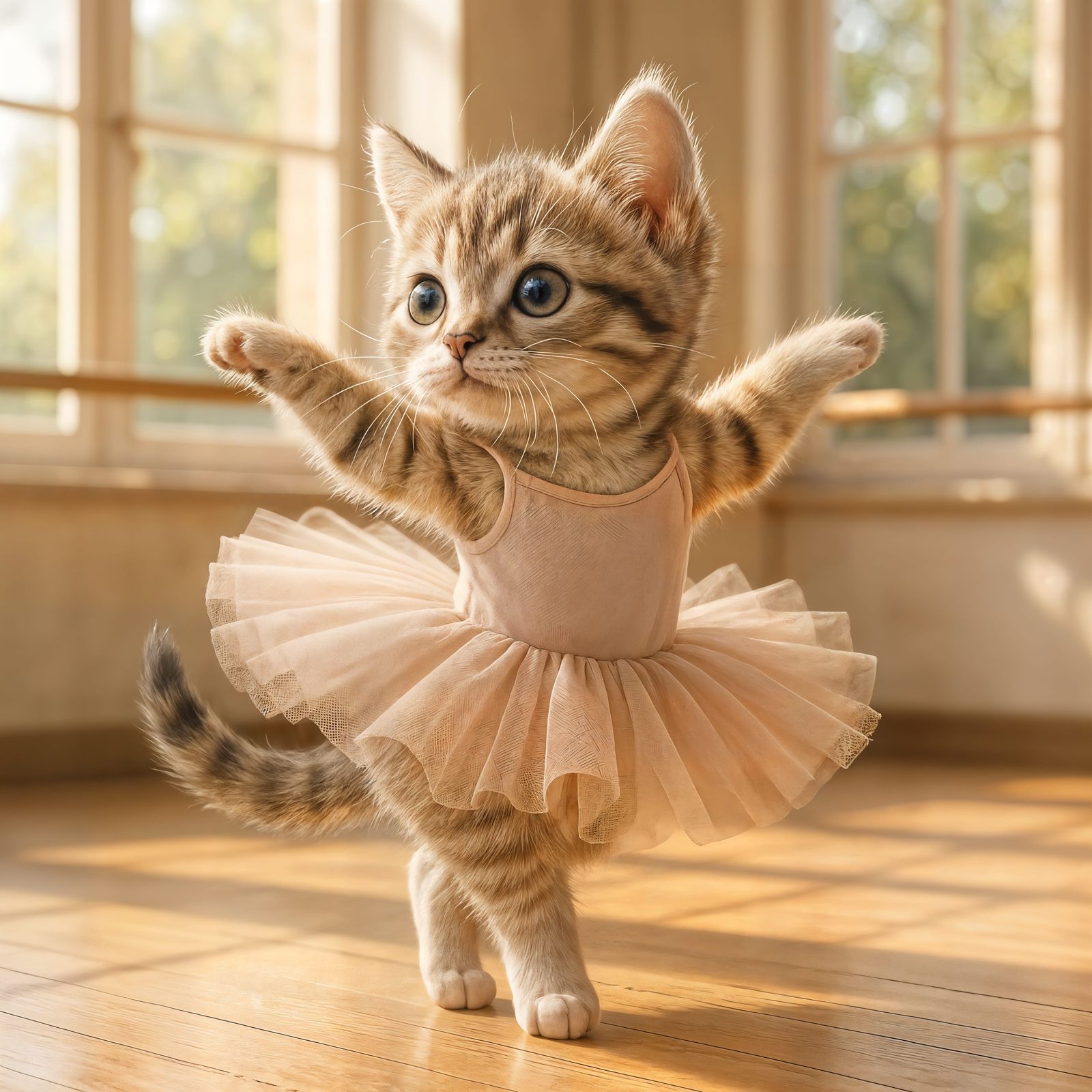 Adorable Kitten Ballerina in Sunny Ballet Studio CGI
