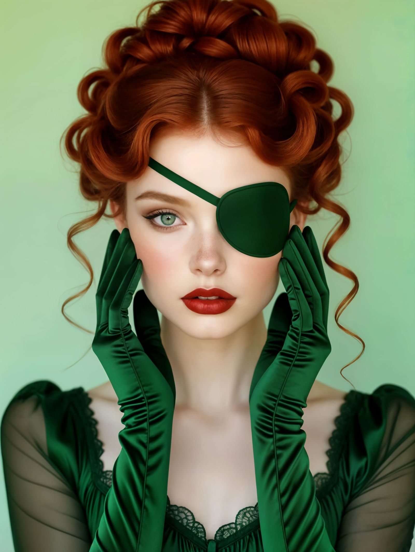 Fantasy Portrait: Redhead with Green Eyepatch