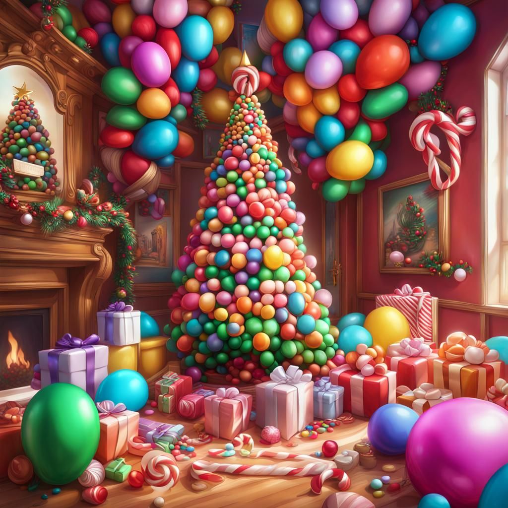 Candy Art Christmas Tree Made of Balloons