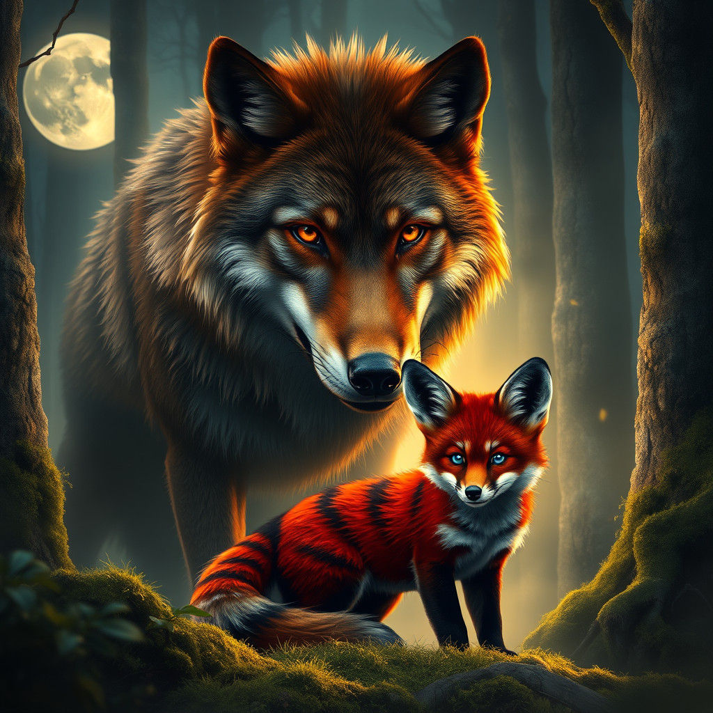 Wolf Guardian in Mystical Forest, Digital Art