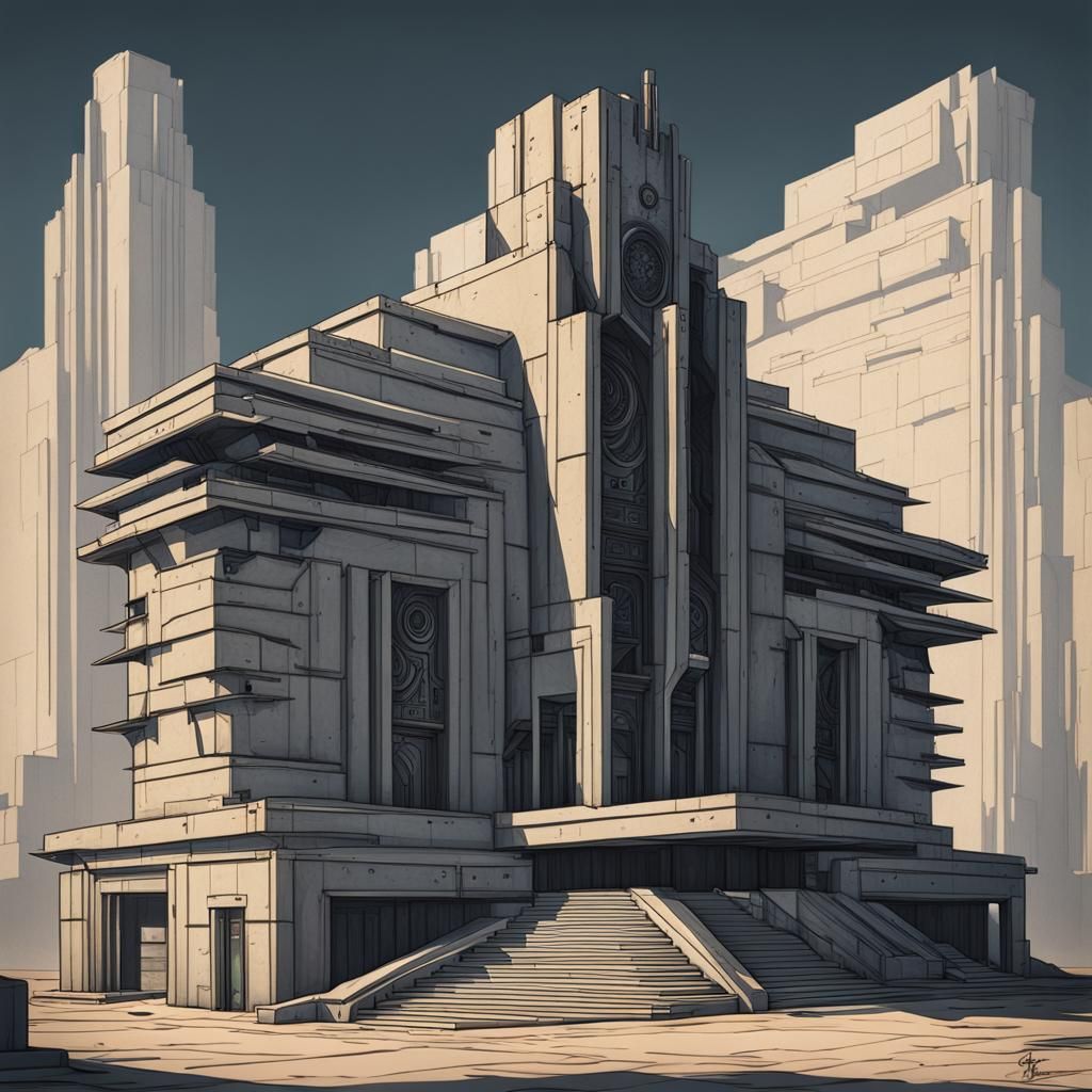 Cyberpunk Art Deco Temple in Tornado