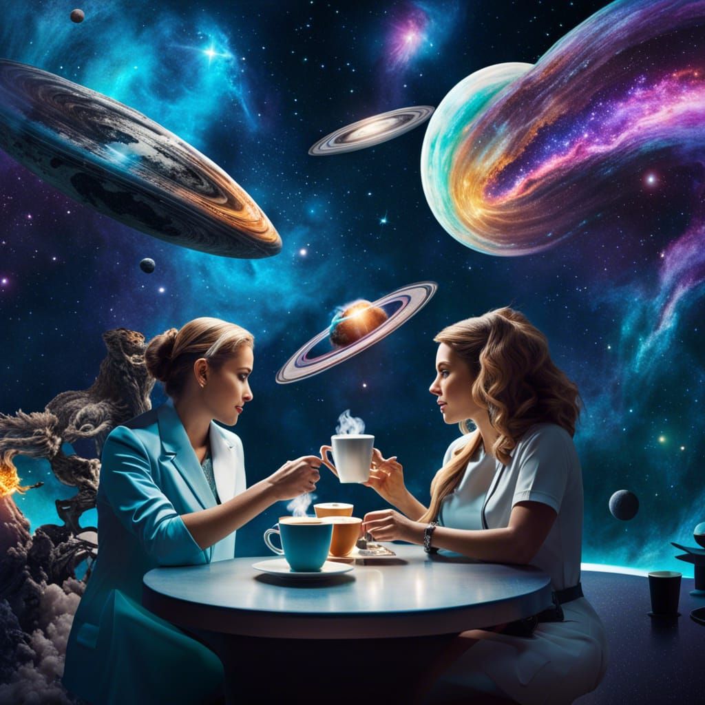 Cosmic Coffee Shop in Space With Nebulae