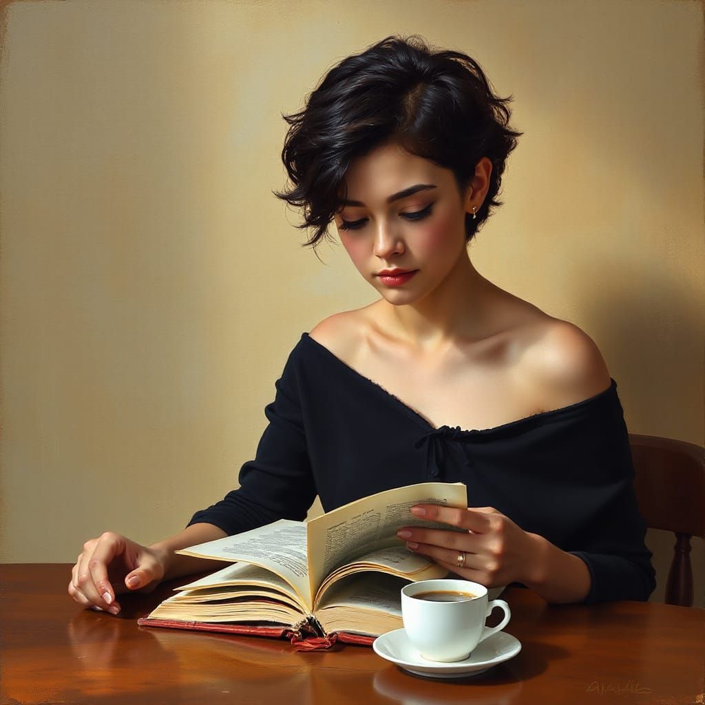Intimate Oil Portrait of a Young Woman in Thoughtful Reading