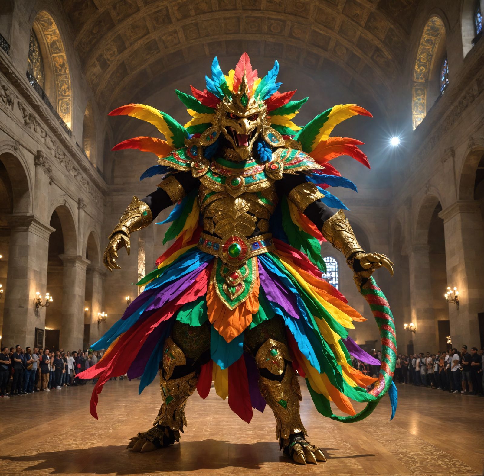 Quetzalcoatl in Rainbow Fabrics, High-Resolution