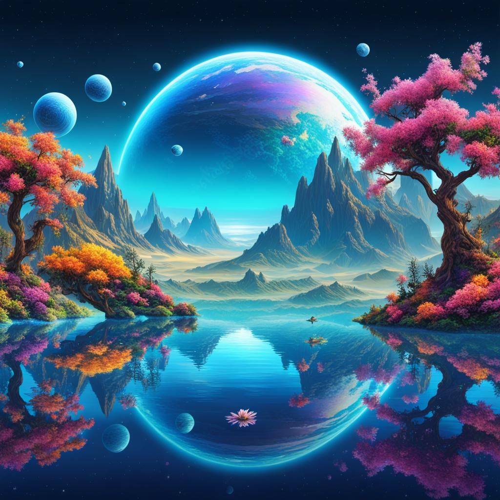 Holographic Planet Projection in Colorful Landscape