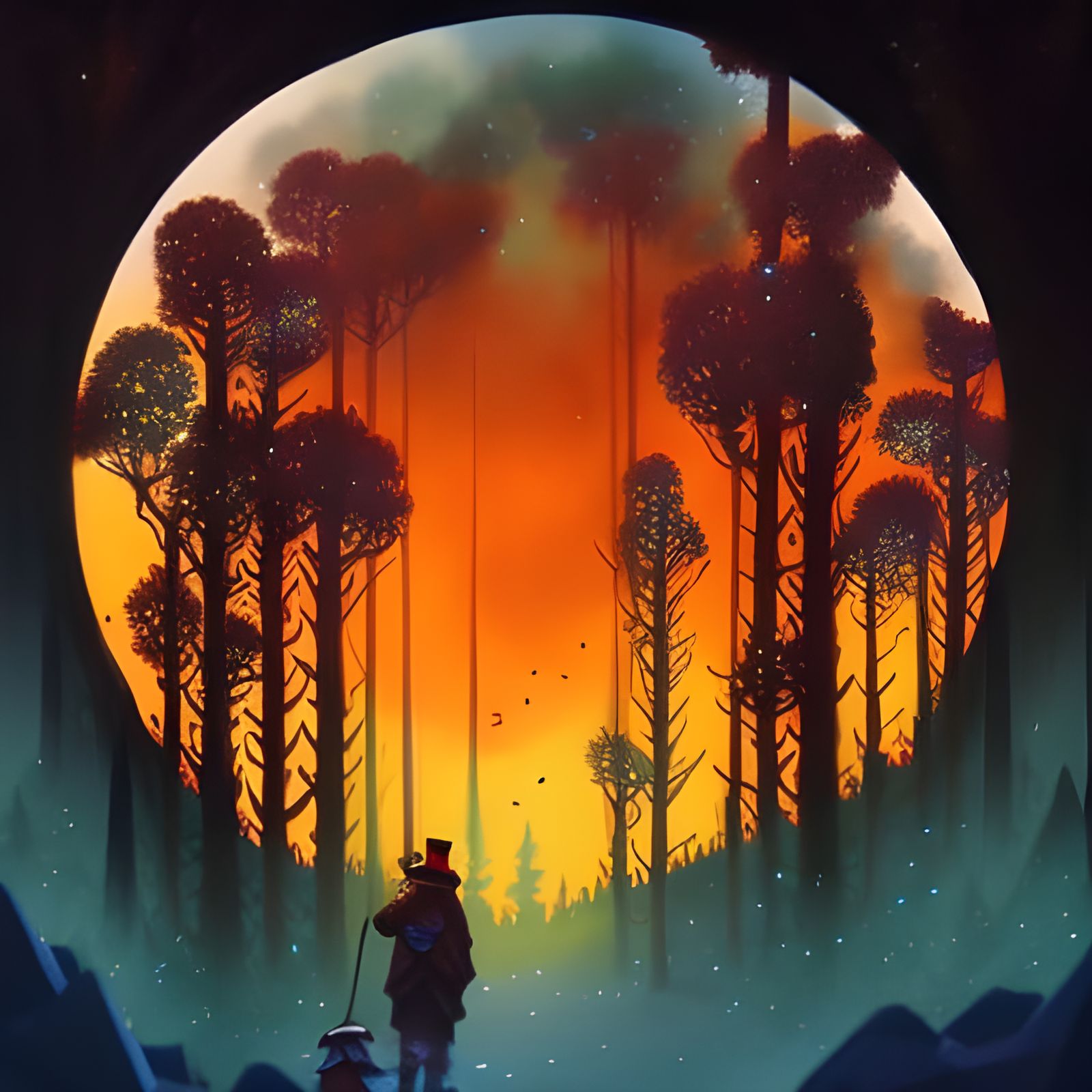 Enchanted Forest Steam Train in Pointillist Style