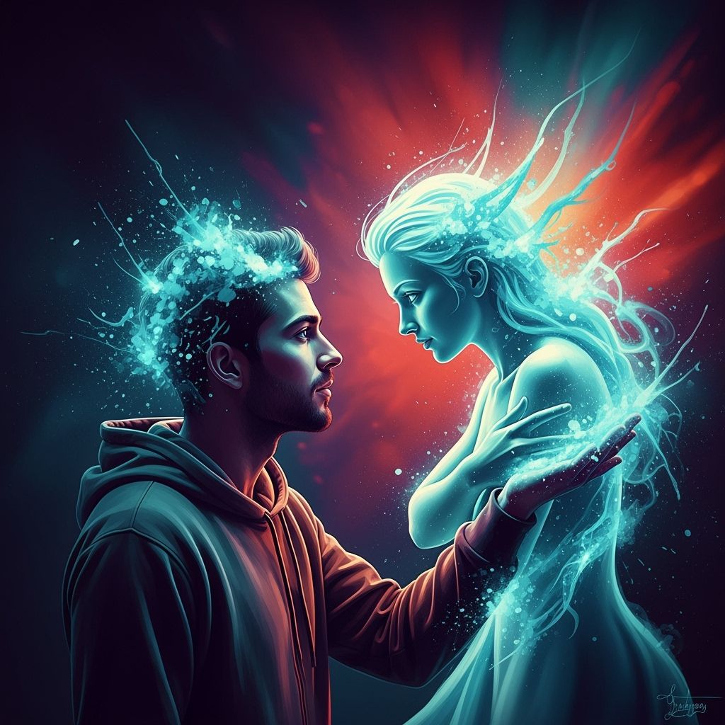 Man Confides in Divine Being, Hyperrealistic Splash Art