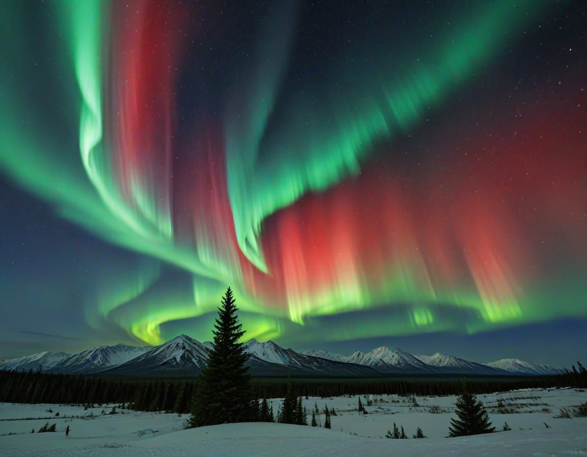 Blazing Red and Green Aurora Lights Display