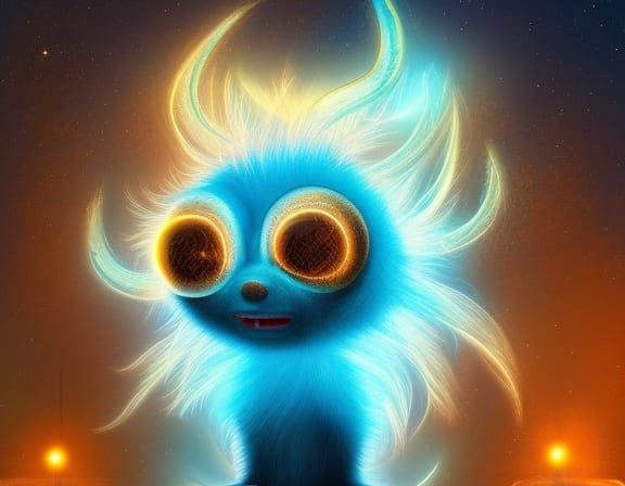 Adorable Alien Creature with Cosmic Lightning