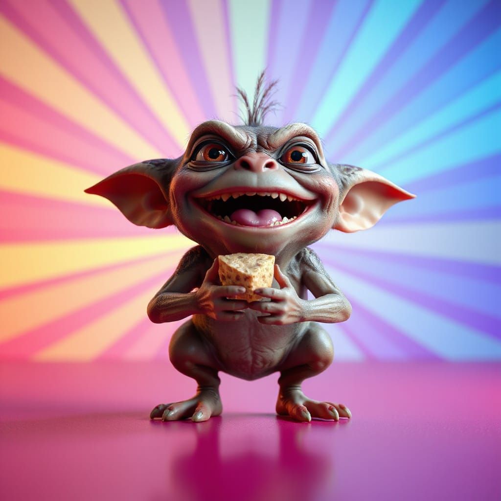 Excited Gremlin Anticipates Treat in 3D Digital Art