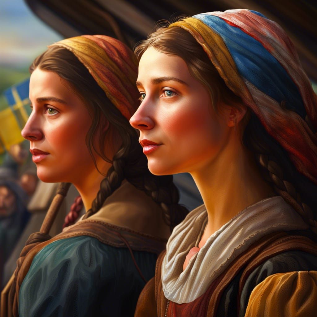 Filles du Roi Arriving in Quebec: Hyperrealistic Splash Art