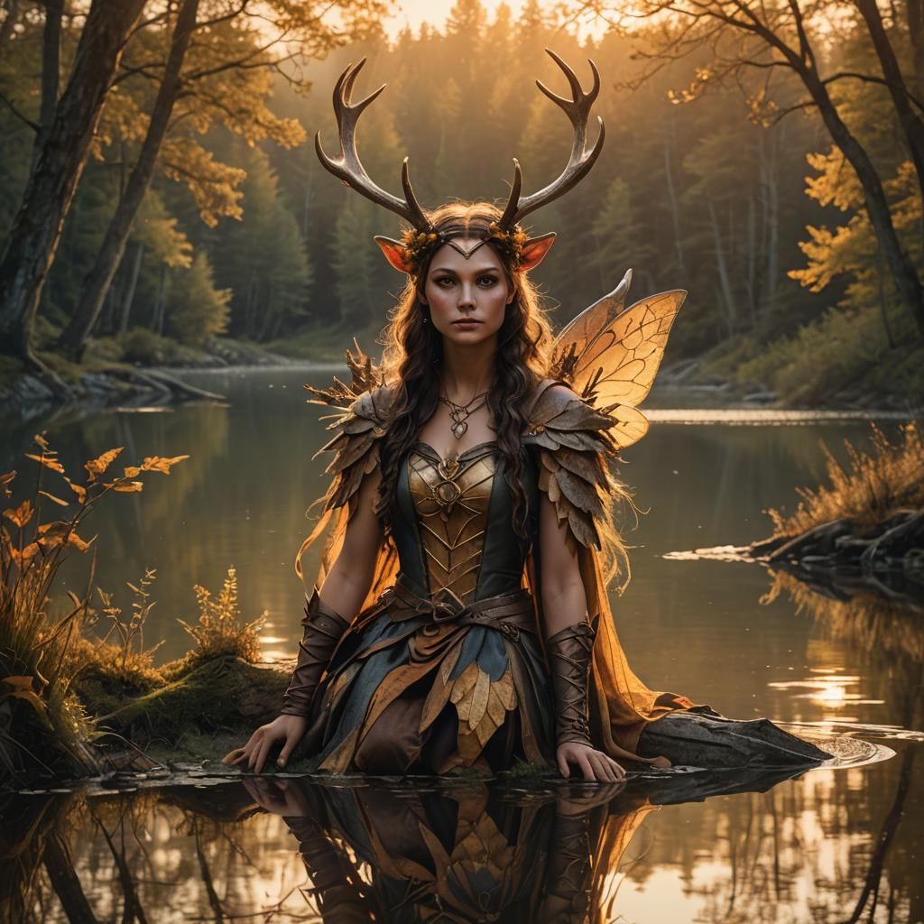 Antlered Fairy Huntress at Sunset Lake