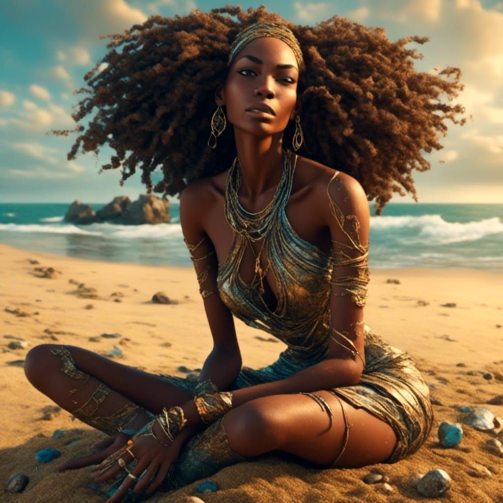 Sand Woman by the Ocean, Fantasy Concept Art
