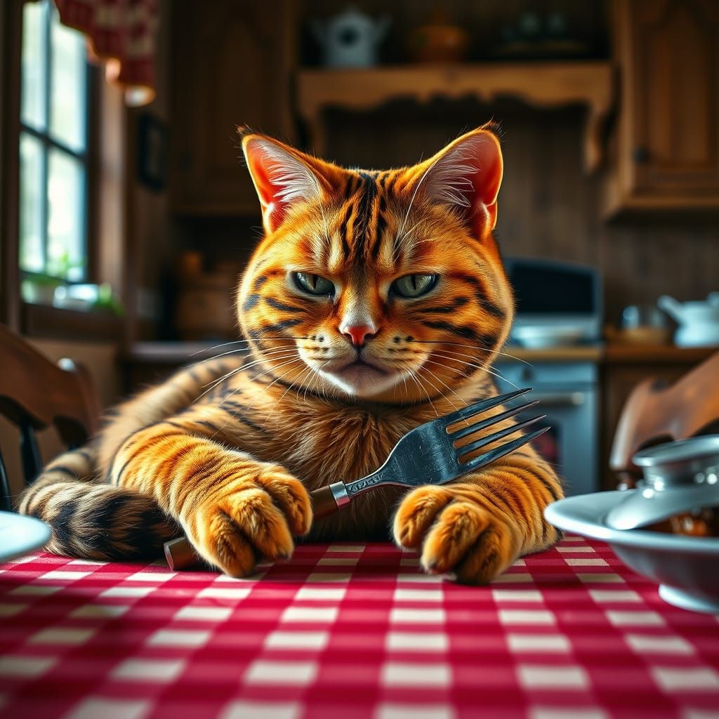 Lazy Cat at a Country Kitchen Table
