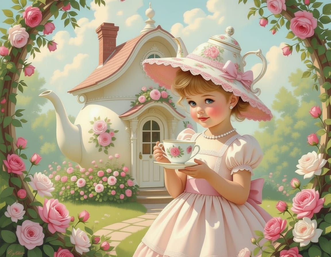 Girl Wears Teapot Hat, Whimsical Portrait