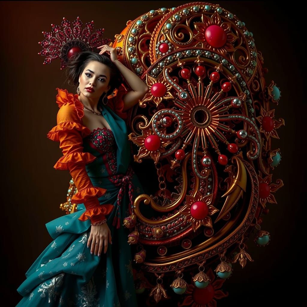 Elegant Woman in Luxurious Surreal Psychedelic Environment