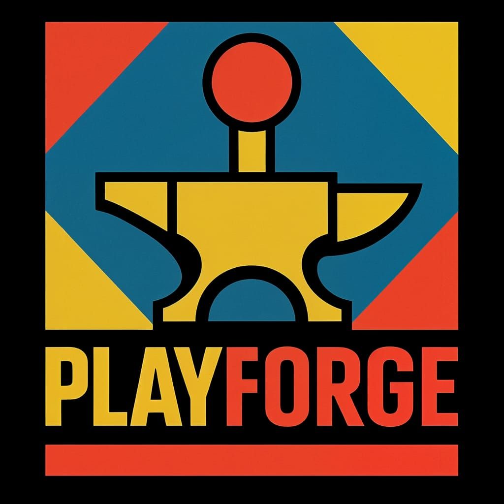 Playforge Game Company Logo in Geometric Bauhaus Style