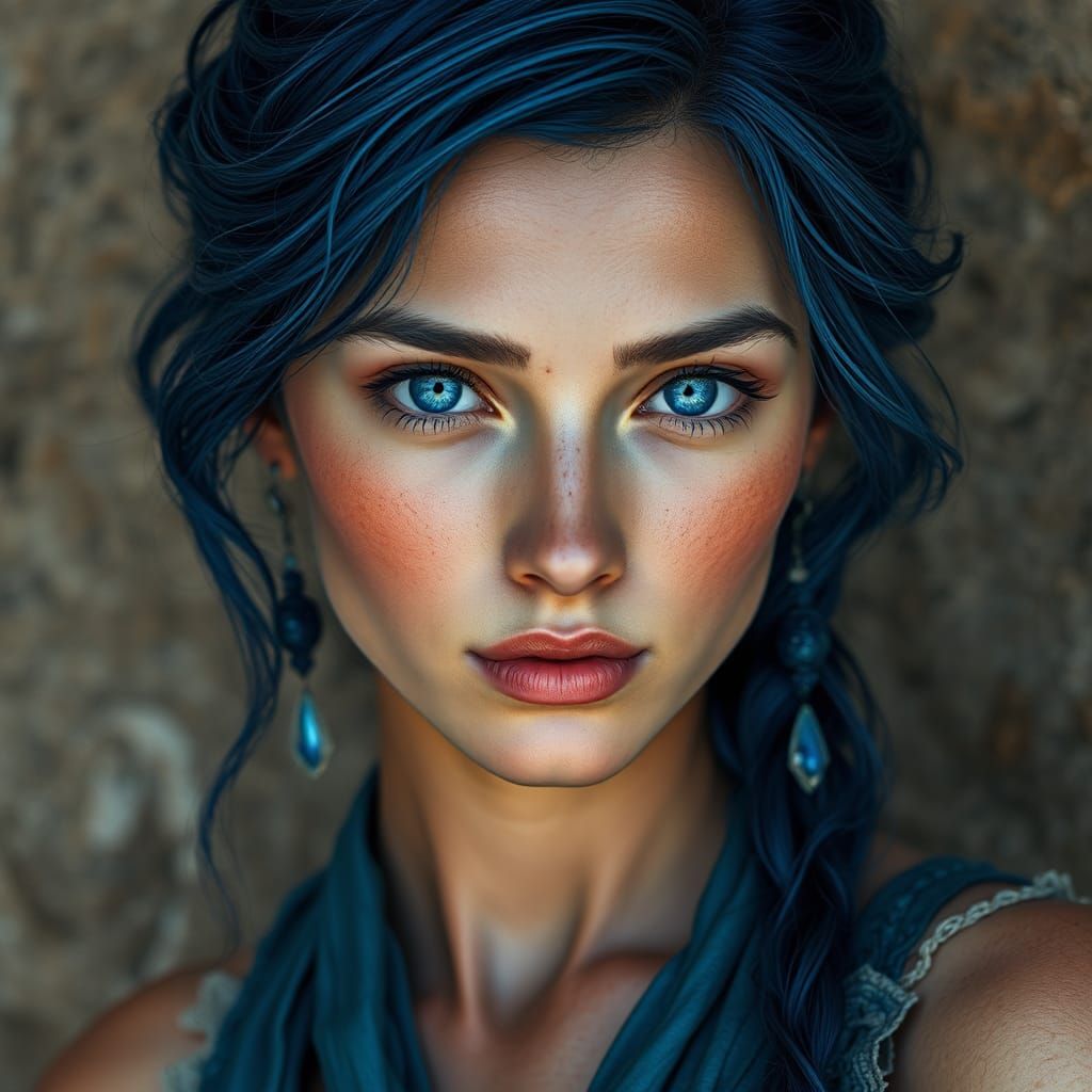 Beautiful Woman with Blue Hair, Digital Art