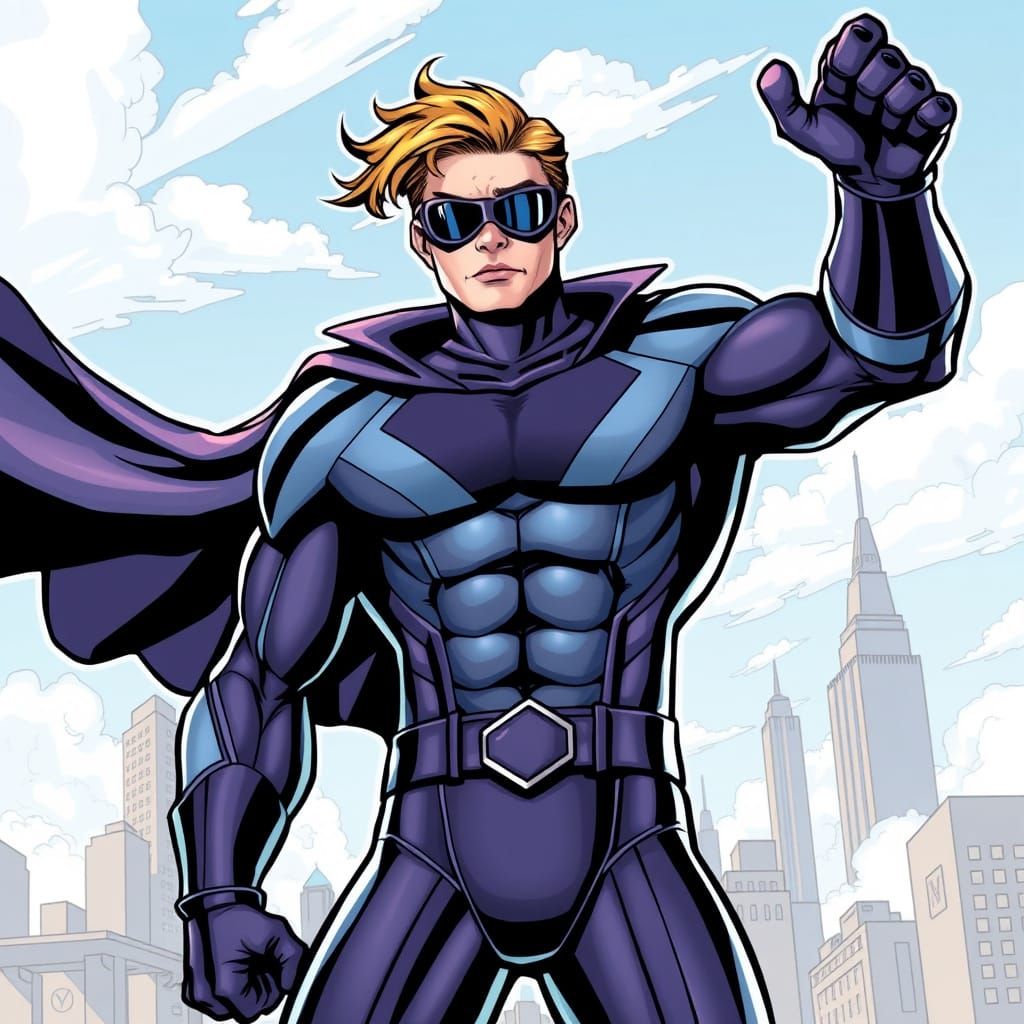 Heroic Superhero in Comic Book Art Style