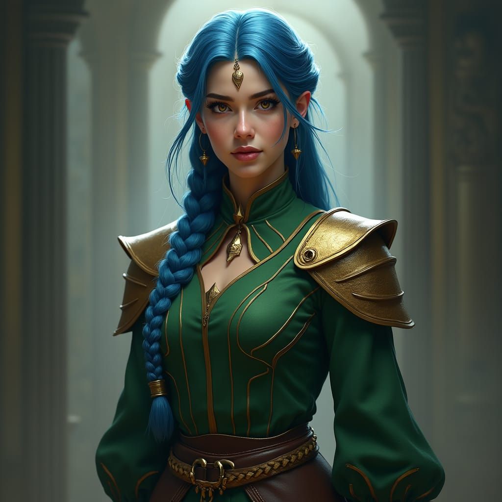 Blue-Haired Mage Portrait in Digital Comic Art Style