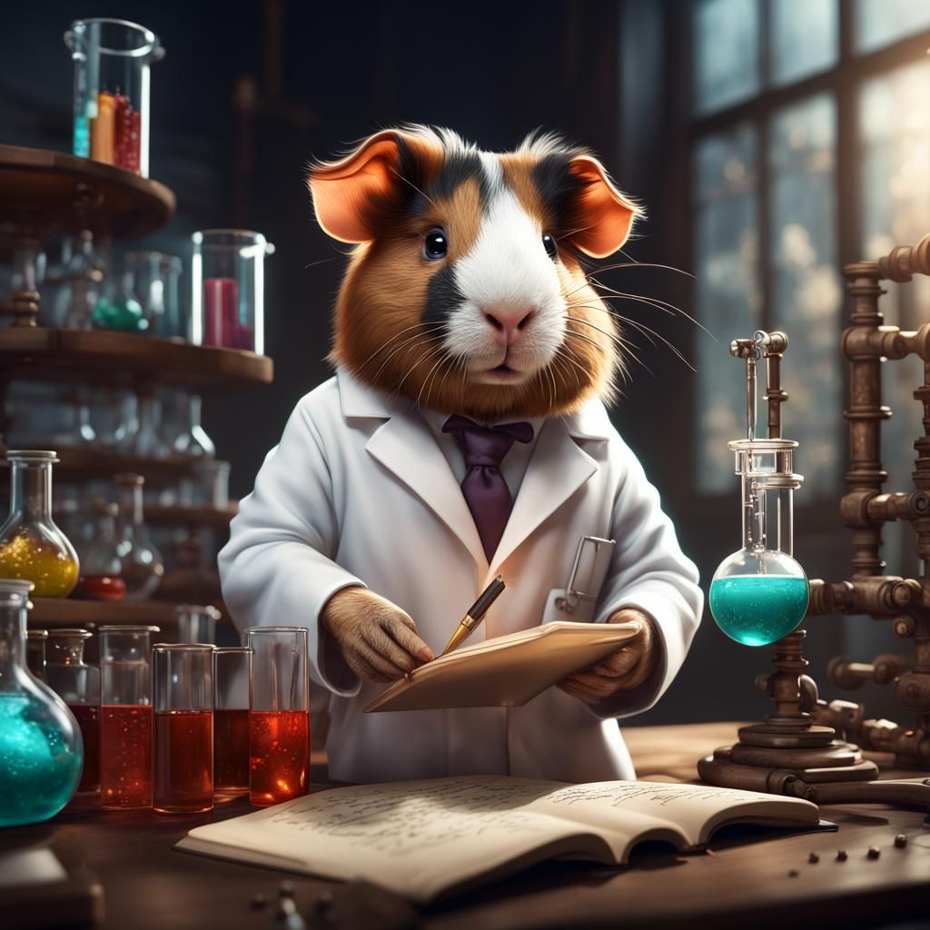 Guinea Pig Chemist in Lab: Detailed Digital Art