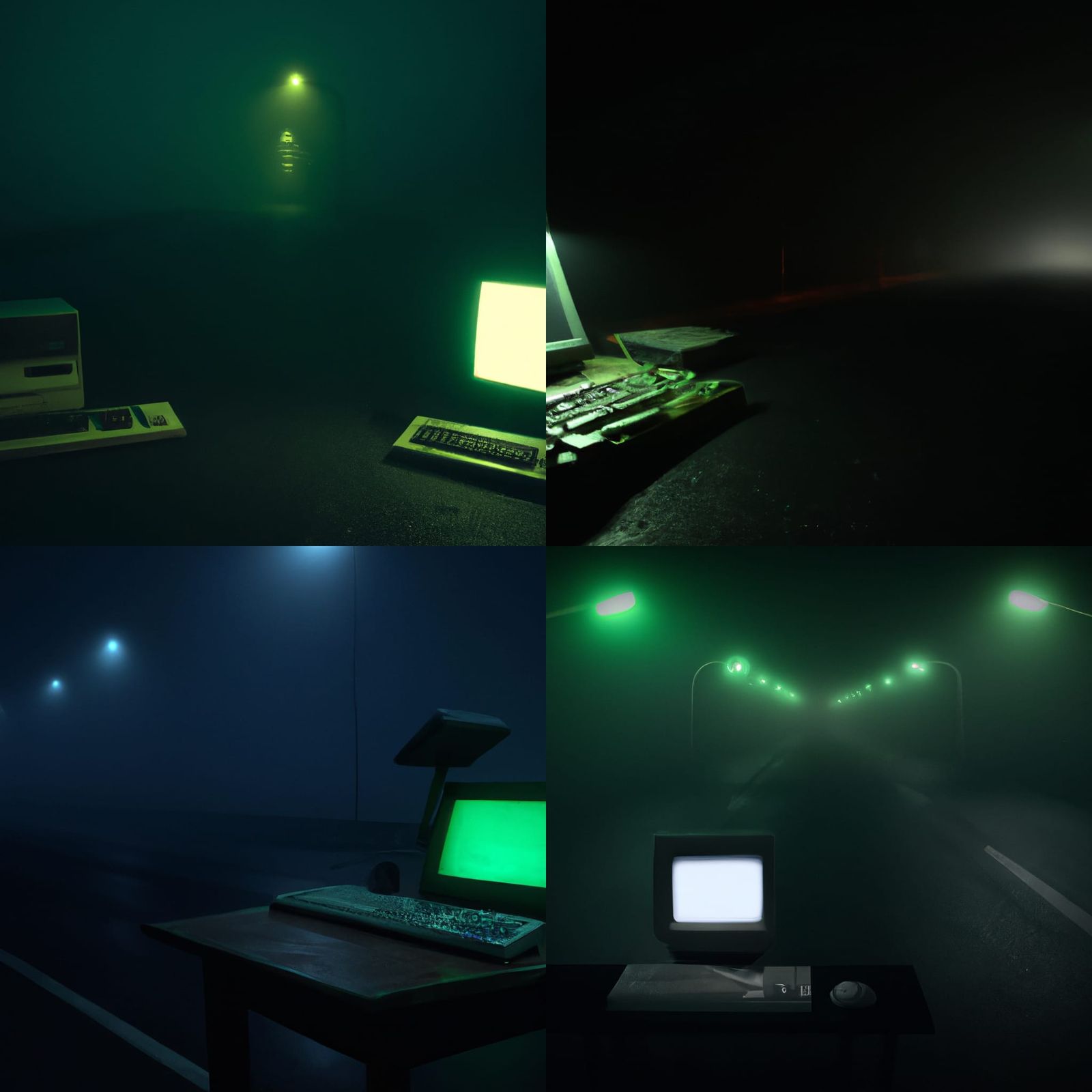 Eerie Green Glow on Foggy Highway