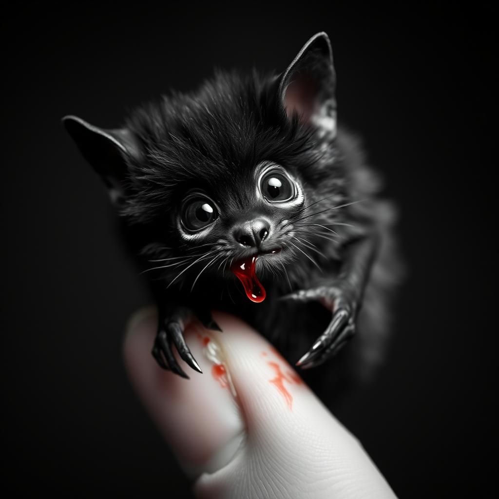 Microscopic Fluffy Bat Seeks Forgiveness in Monochrome