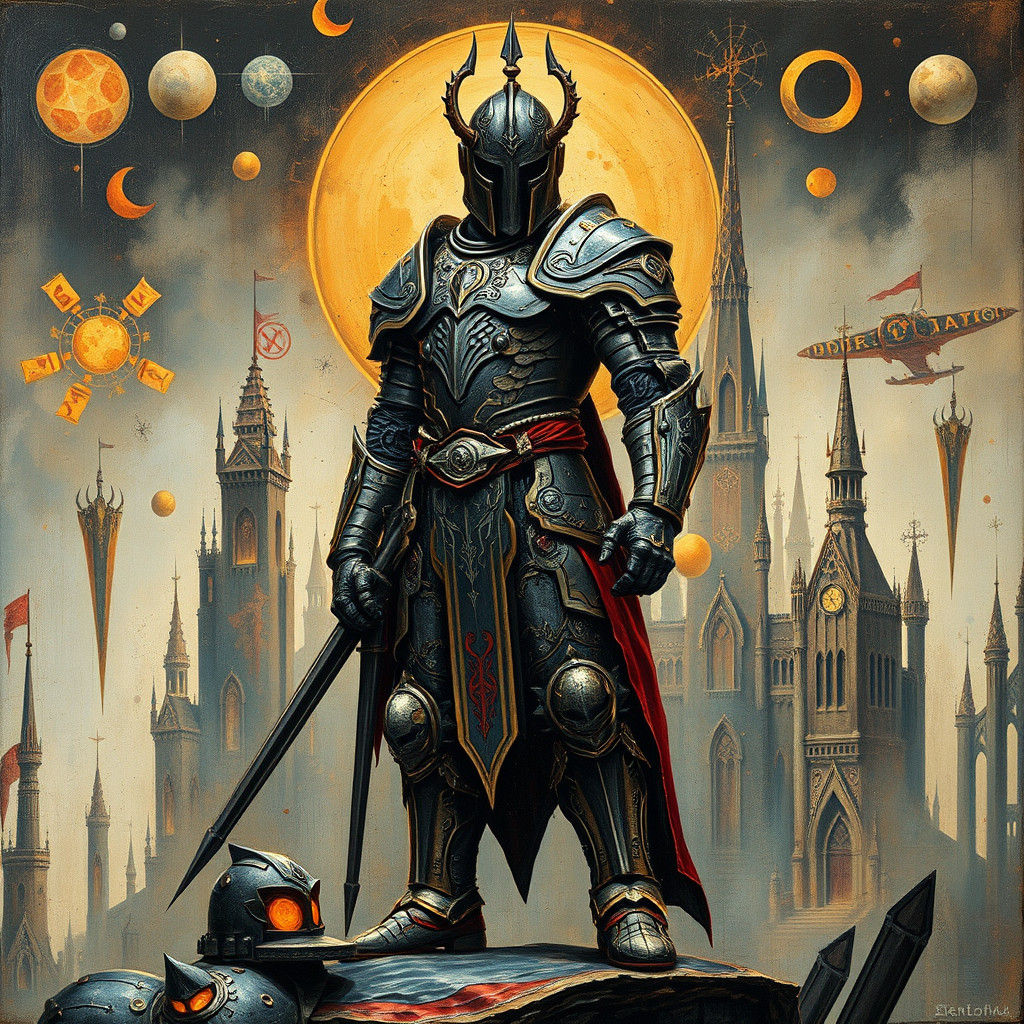 Armored Warrior in Surreal Impasto Castle