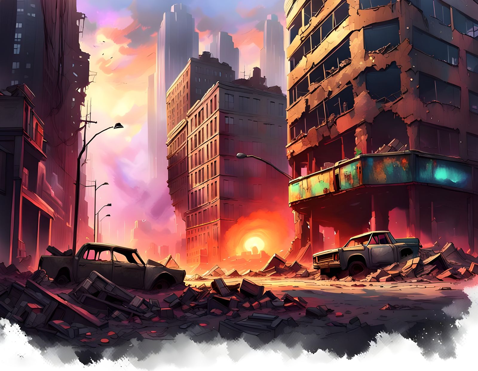 Apocalyptic City Ruins in 3D Illustration