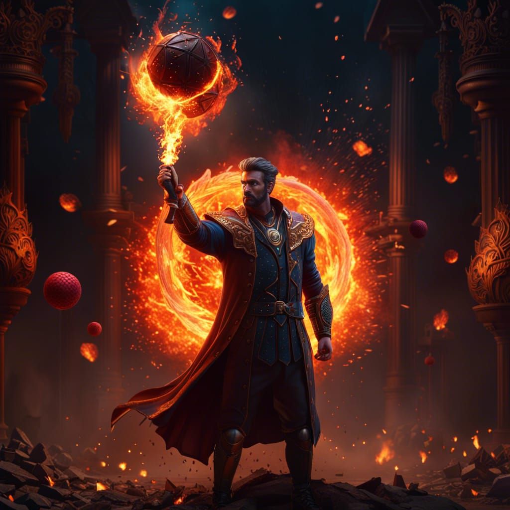 Man Throws Fireballs in Comic Book Art Style