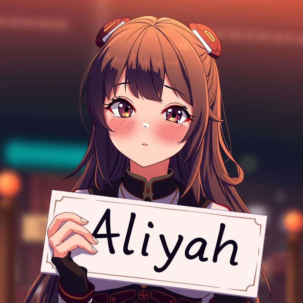 Anime Girl Holding 'Aliyah' Sign in Studio Trigger Style