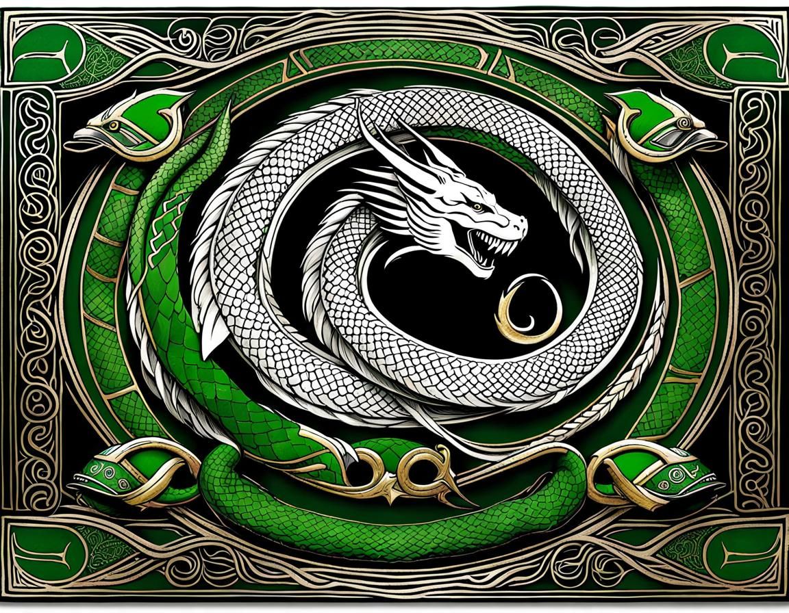 Jörmungandr as a Green Viking Wood Carving