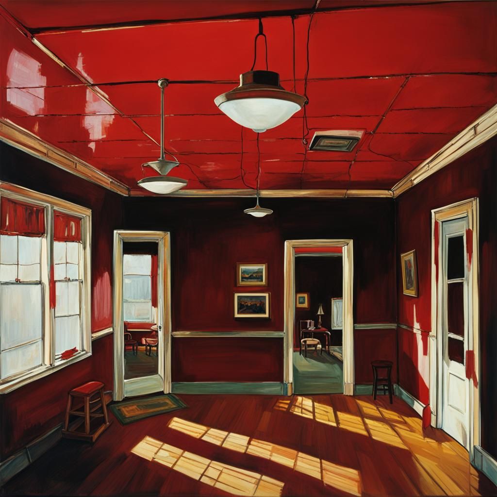 Hyperrealistic Red Ceiling Inspired by Eggleston