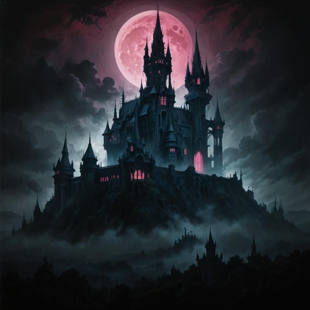 vampire castle and electric pink moon