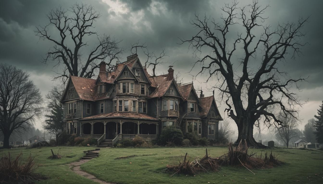 Eerie Whimsical House in Fantasy Landscape