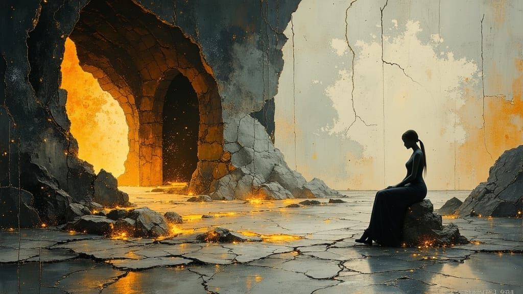 Glass Blower in Kiln, Painterly Landscape