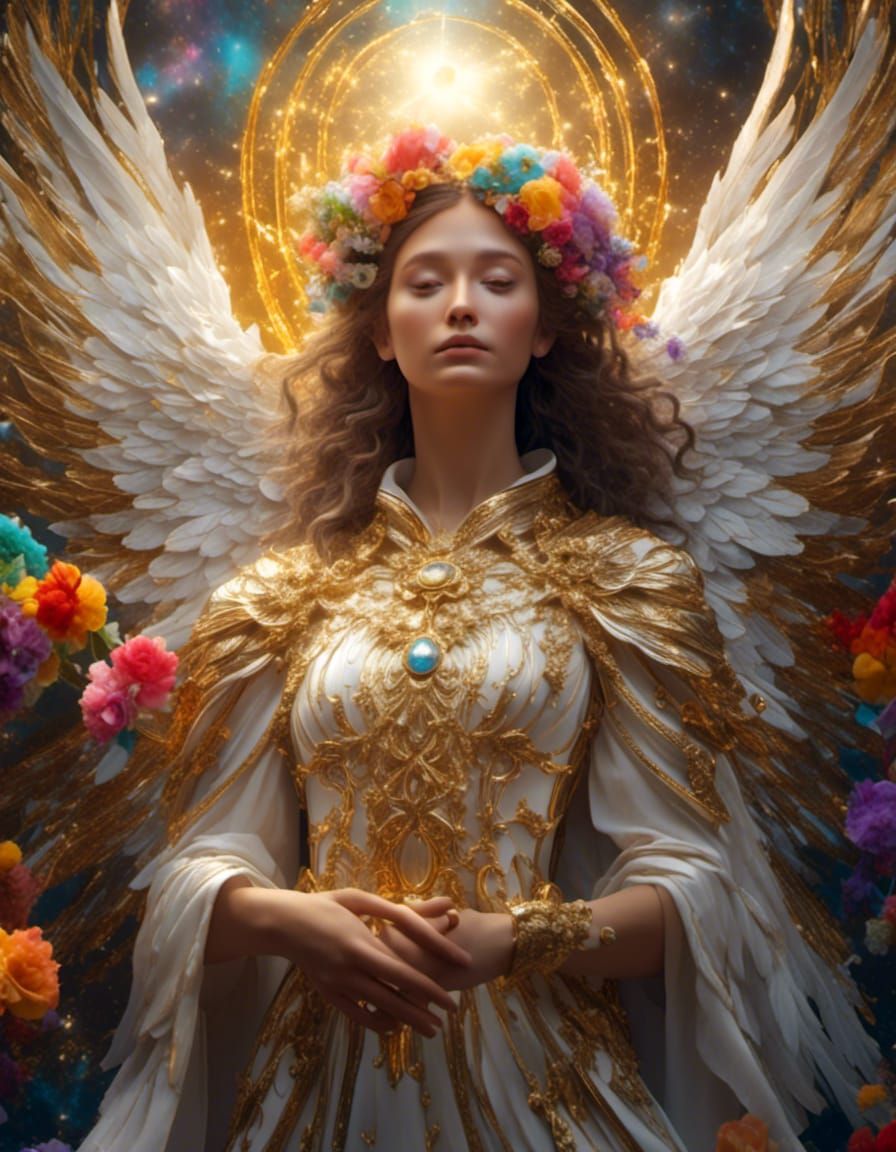 Hyperrealistic Archangel with Wings and Halo