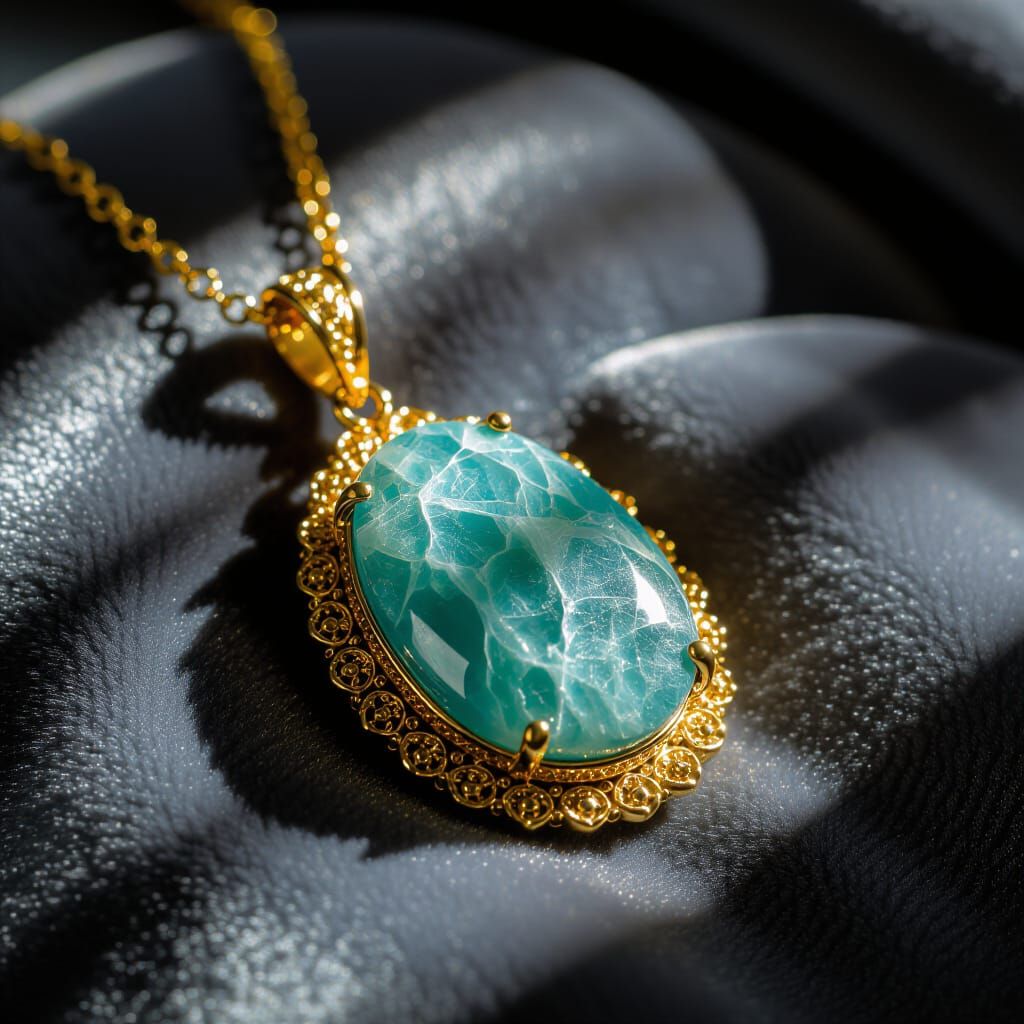 Amazonite Pendant with Golden Accents, Nostalgic Film Aesthe...