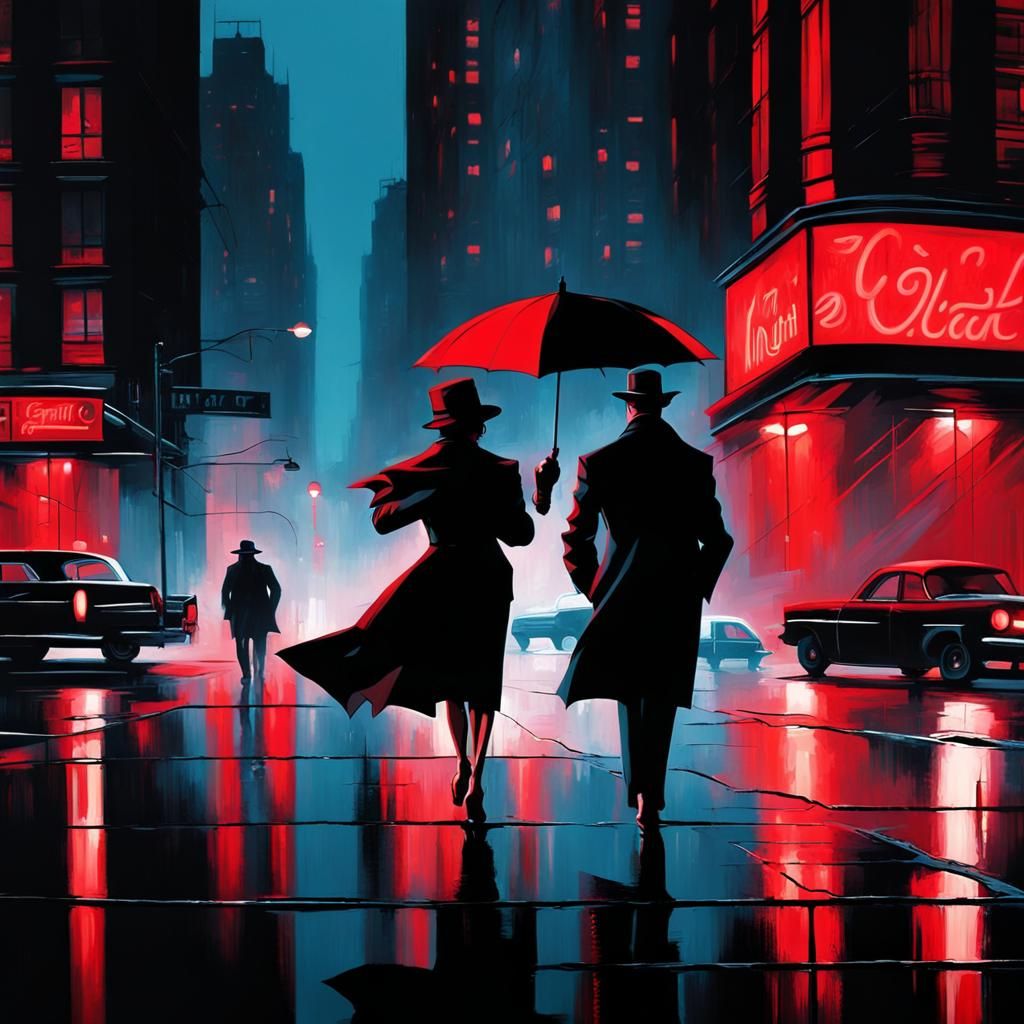Chic Noir Bandit Chase in New York, Vettriano Style