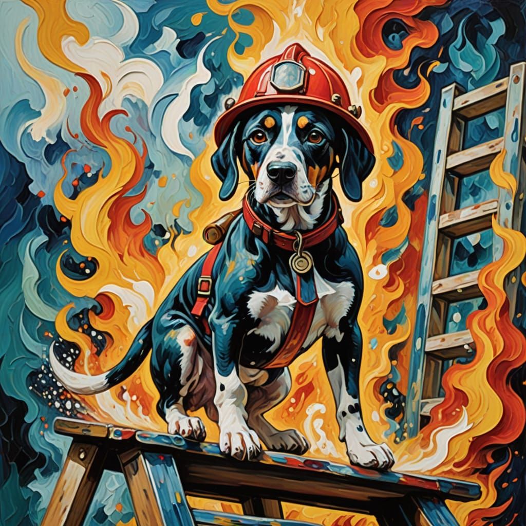 Dalmatian Dog Firefighter in Dynamic Neo-Expressionist Style