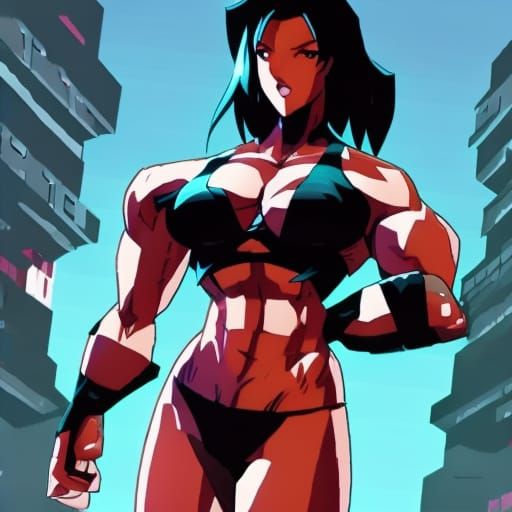 Bodybuilder as Streets of Rage Character in Anime Style