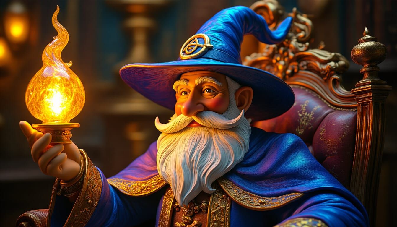 Detailed Wooden Carving of a Wizard in Hyperrealism