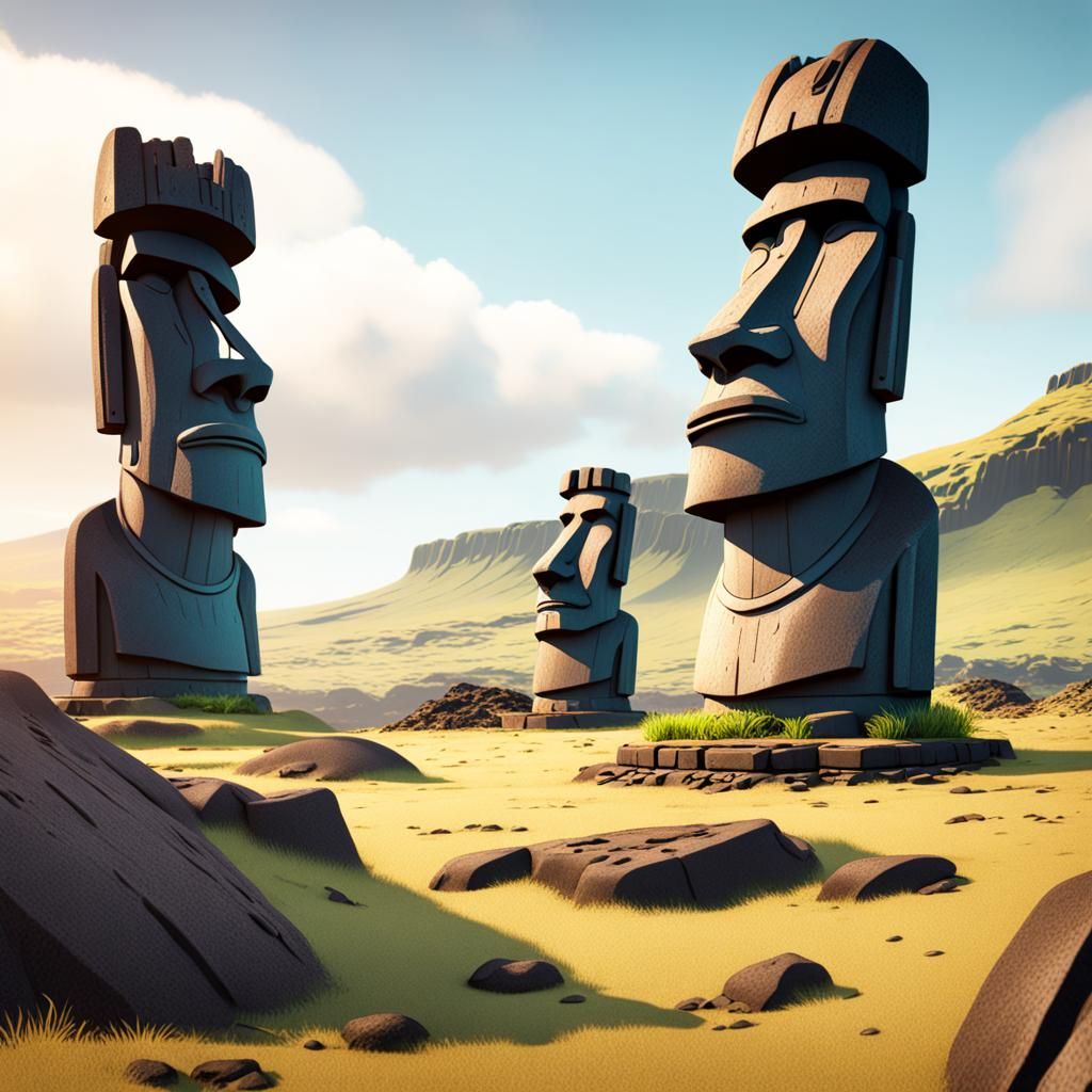 Detailed Matte Painting of Easter Island in Deep Color
