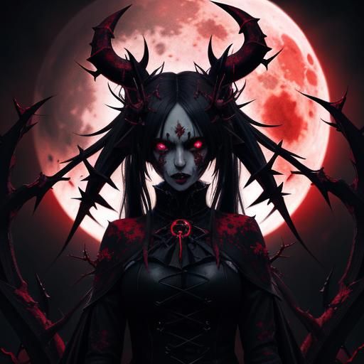 Demonic Anime Girl with Bloodied Thorns Halo