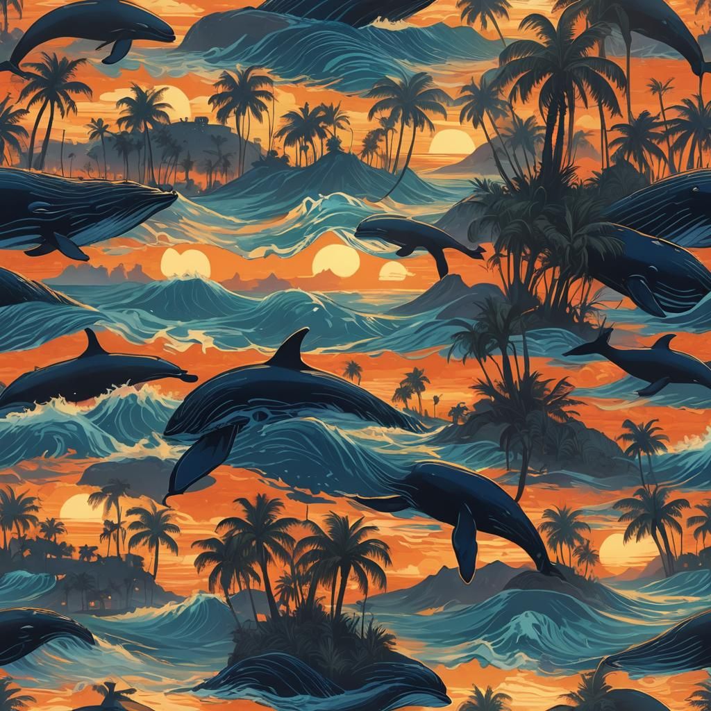 Ocean Whale Silhouette in Painterly Digital Art