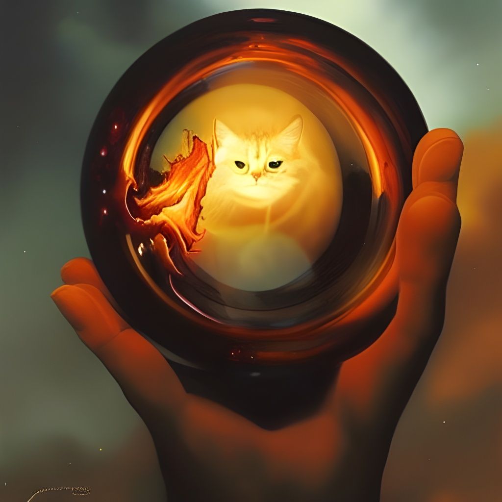Sauron's Cat Eye in Crystal Ball as Oil Painting