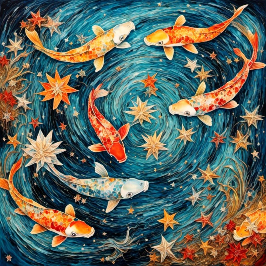 Dreamy Starry Koi Pond Reflection