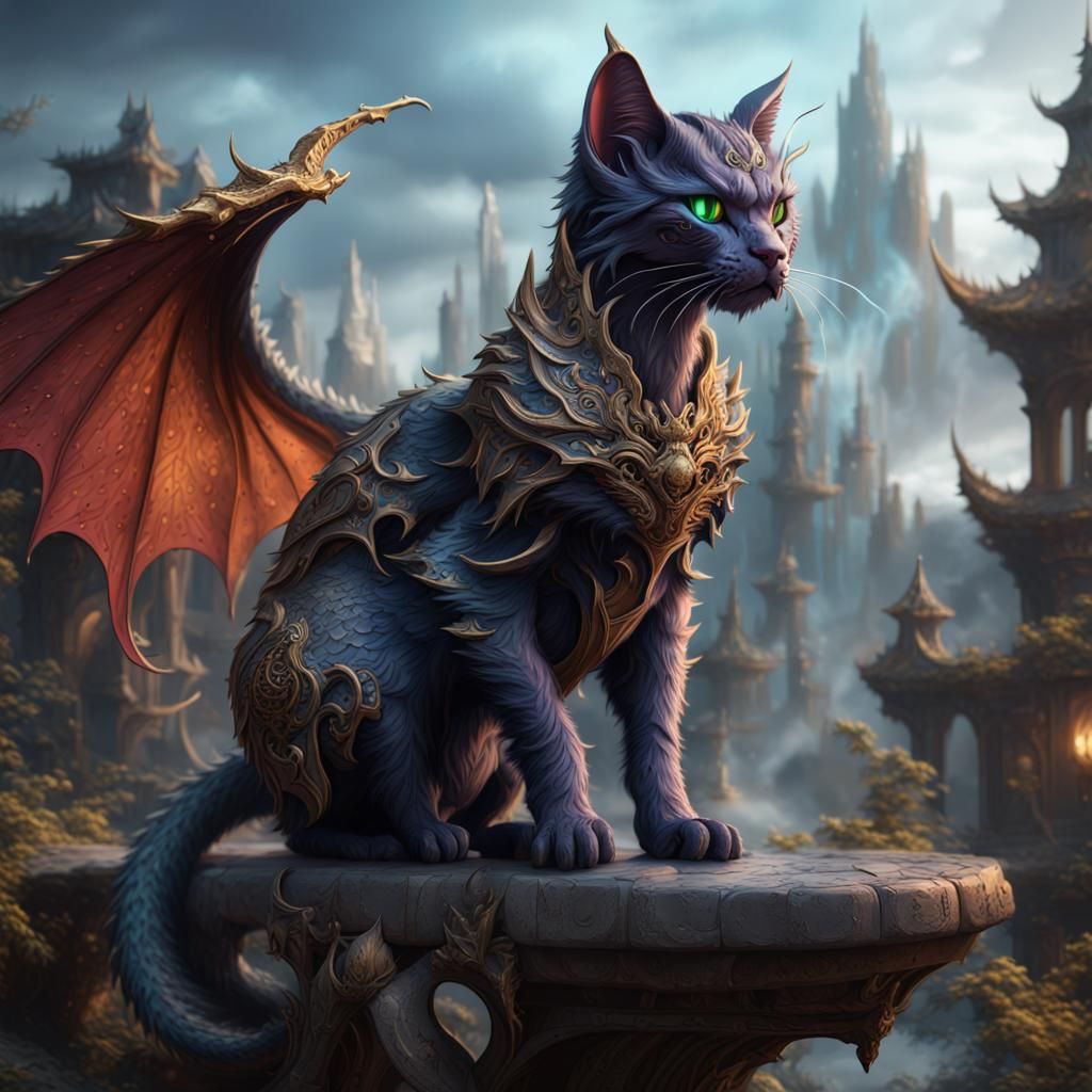 Fantastical Dragon Cat Concept Art