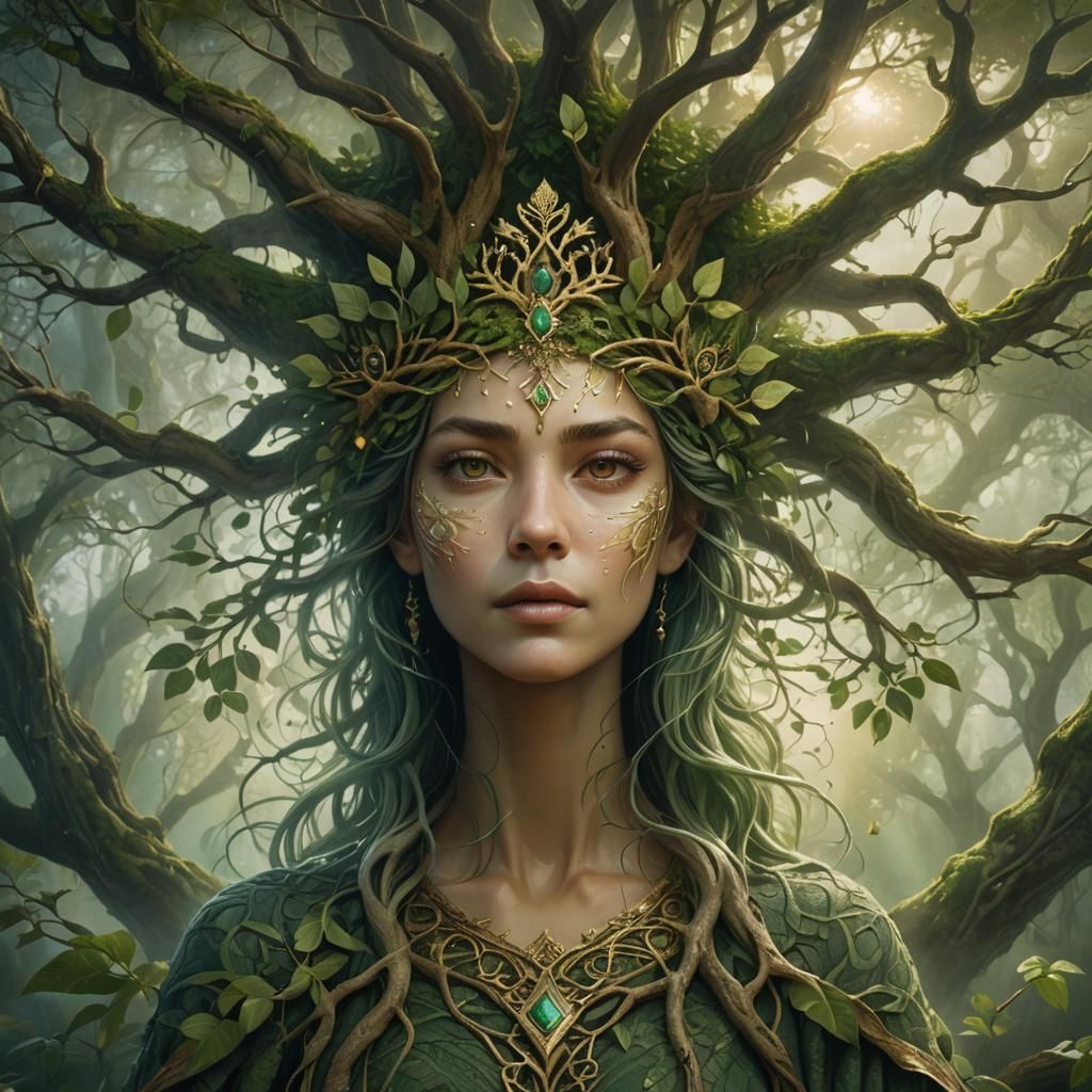 Tree with Woman's Face in Crown: Fantasy Art