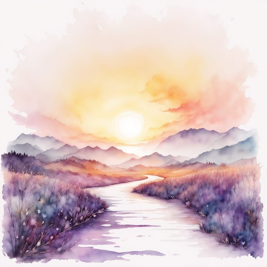 Watercolor Sunrise Path Symbolizing Hope and Renewal